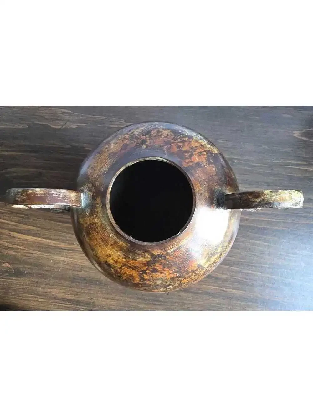 Vintage Metal Amphora Vase Scroll Handles Verdigris Rustic Urn Decor